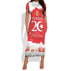 Personalized Afro Tunisia Short Sleeve Bodycon Dress Happy 69th Anniversary Independence LT15