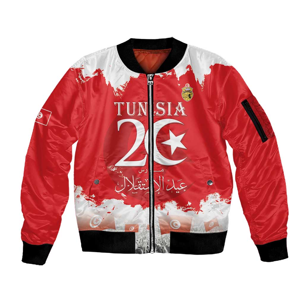 Personalized Afro Tunisia Sleeve Zip Bomber Jacket Happy 69th Anniversary Independence