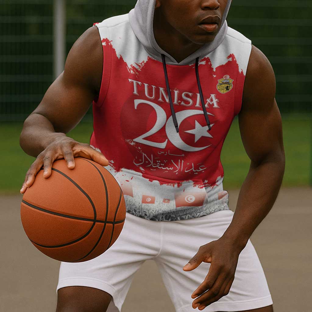Personalized Afro Tunisia Sleeveless Hoodie Happy 69th Anniversary Independence - African Pride