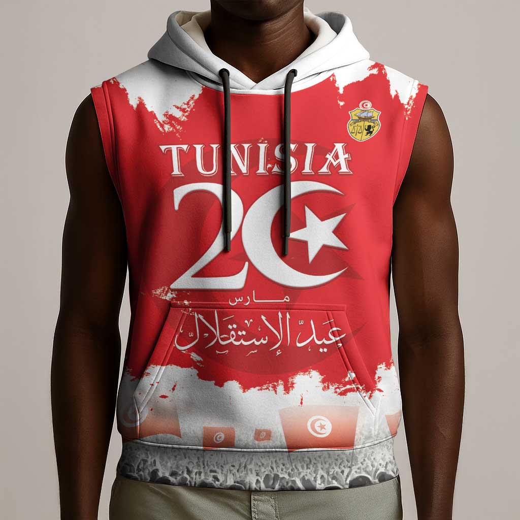 Personalized Afro Tunisia Sleeveless Hoodie Happy 69th Anniversary Independence - African Pride