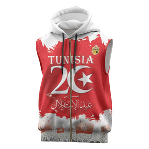 Personalized Afro Tunisia Sleeveless Zip Hoodie Happy 69th Anniversary Independence - African Pride