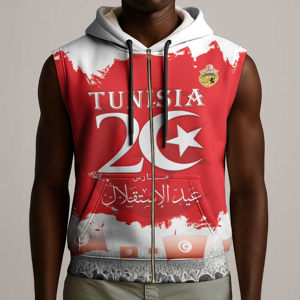 Personalized Afro Tunisia Sleeveless Zip Hoodie Happy 69th Anniversary Independence - African Pride