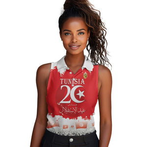 Personalized Afro Tunisia Women Sleeveless Polo Shirt Happy 69th Anniversary Independence