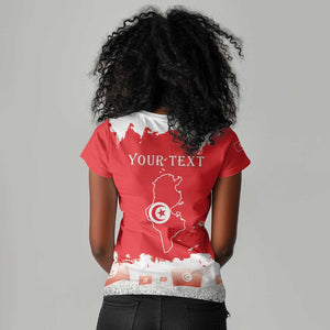 Personalized Afro Tunisia Women V-Neck T-Shirt Happy 69th Anniversary Independence