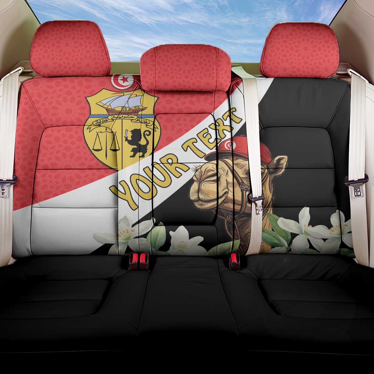 Personalized Afro Tunisia Back Car Seat Cover Camelus Dromedarius With Jasmine
