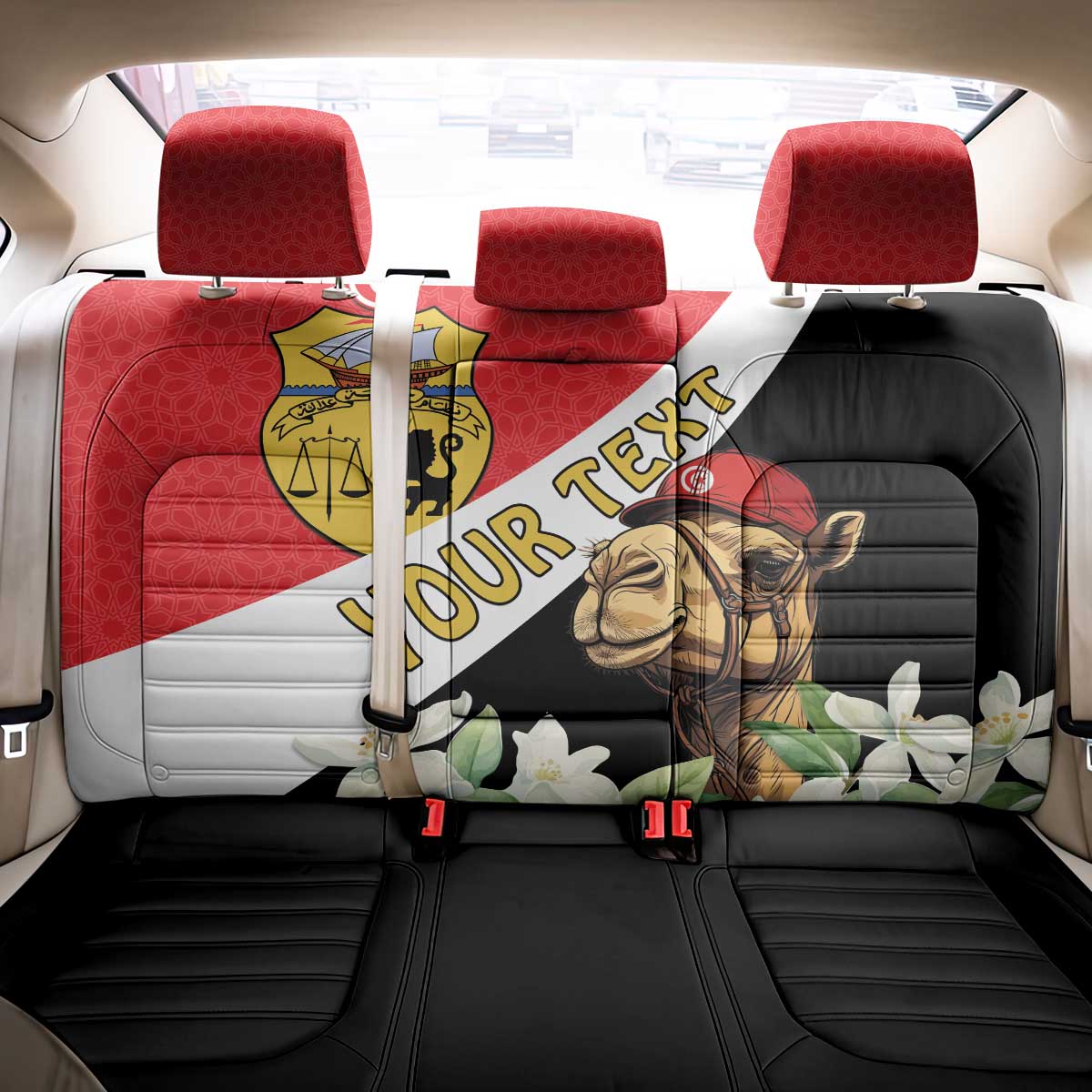 Personalized Afro Tunisia Back Car Seat Cover Camelus Dromedarius With Jasmine