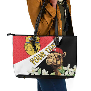 Personalized Afro Tunisia Leather Tote Bag Camelus Dromedarius With Jasmine