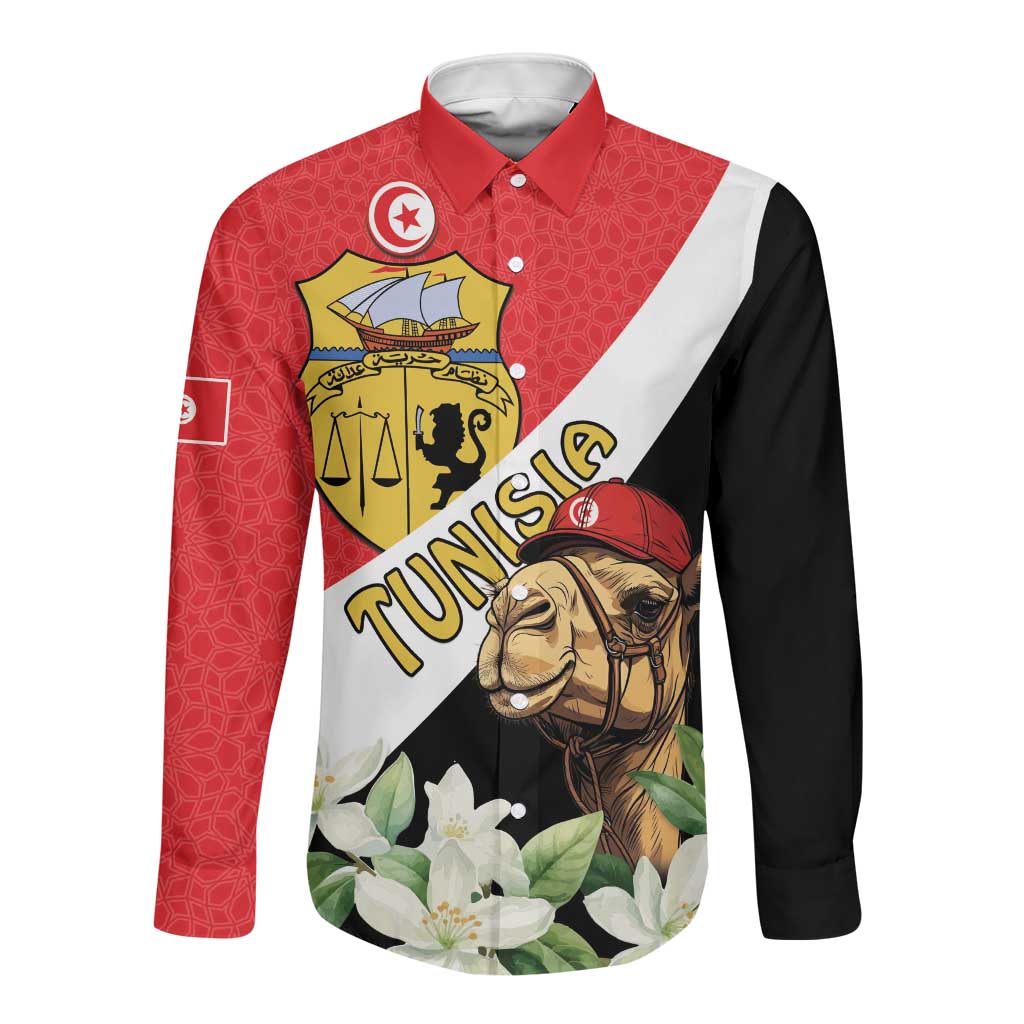 Personalized Afro Tunisia Long Sleeve Button Shirt Camelus Dromedarius With Jasmine