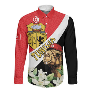 Personalized Afro Tunisia Long Sleeve Button Shirt Camelus Dromedarius With Jasmine