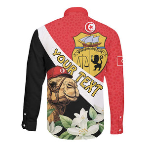 Personalized Afro Tunisia Long Sleeve Button Shirt Camelus Dromedarius With Jasmine