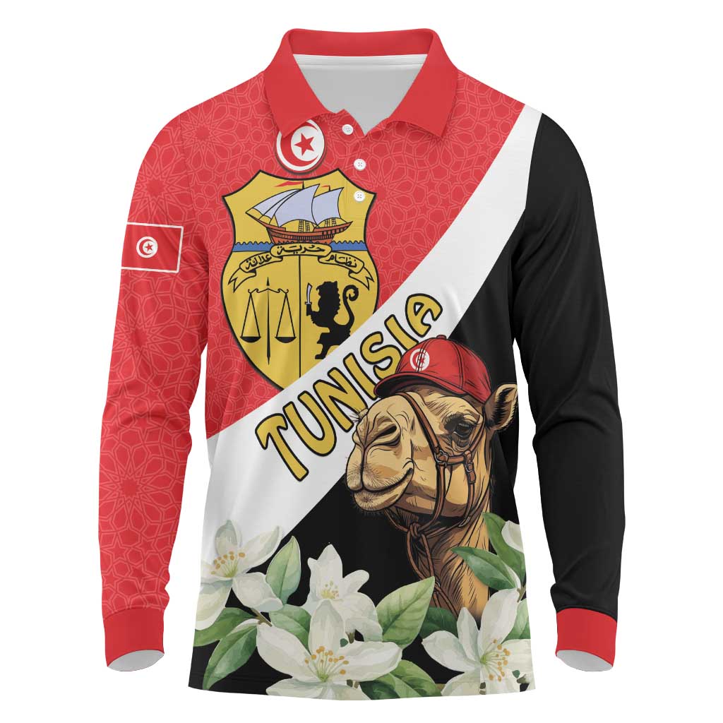 Personalized Afro Tunisia Long Sleeve Polo Shirt Camelus Dromedarius With Jasmine