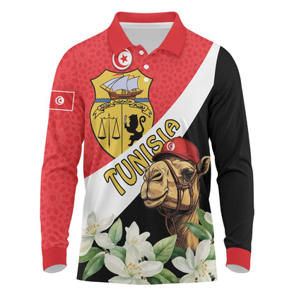 Personalized Afro Tunisia Long Sleeve Polo Shirt Camelus Dromedarius With Jasmine