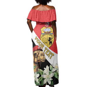 Personalized Afro Tunisia Off Shoulder Maxi Dress Camelus Dromedarius With Jasmine