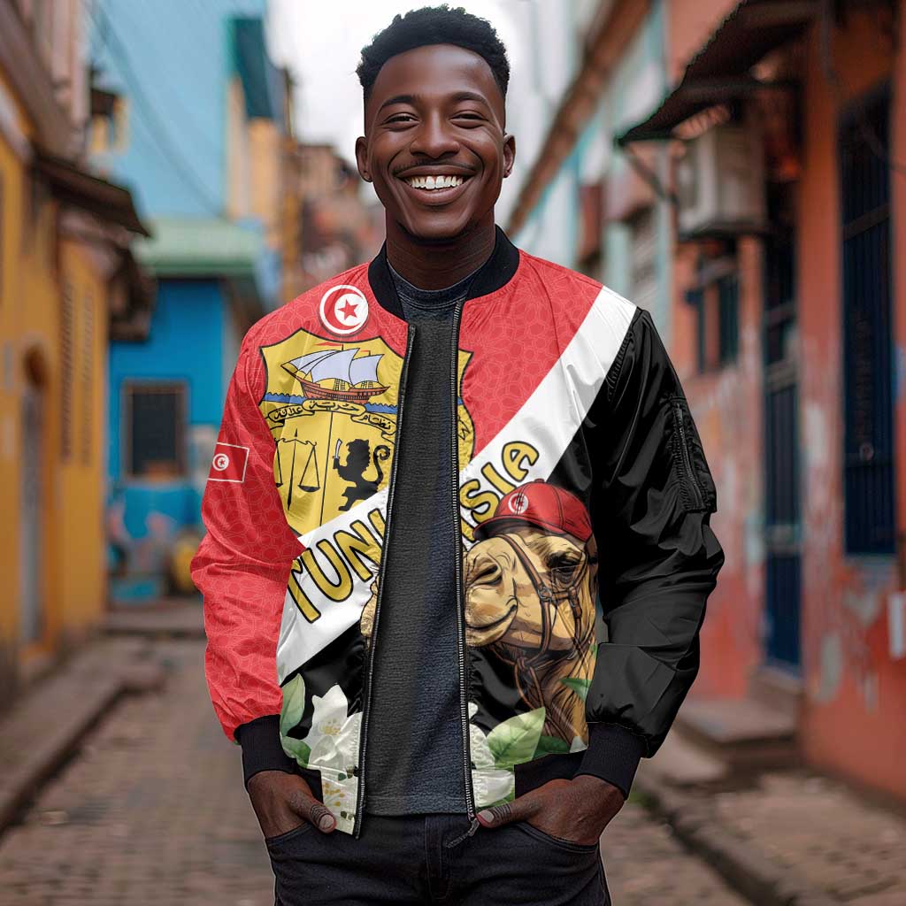 Personalized Afro Tunisia Sleeve Zip Bomber Jacket Camelus Dromedarius With Jasmine