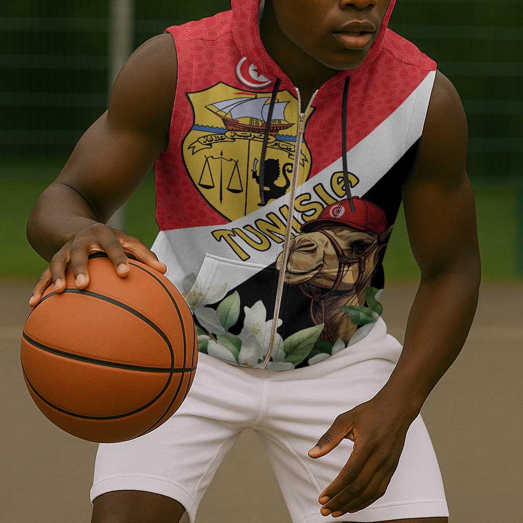 Personalized Afro Tunisia Sleeveless Zip Hoodie Camelus Dromedarius With Jasmine - African Pride
