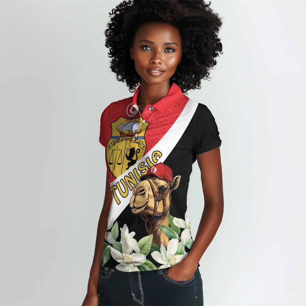 Personalized Afro Tunisia Women Polo Shirt Camelus Dromedarius With Jasmine
