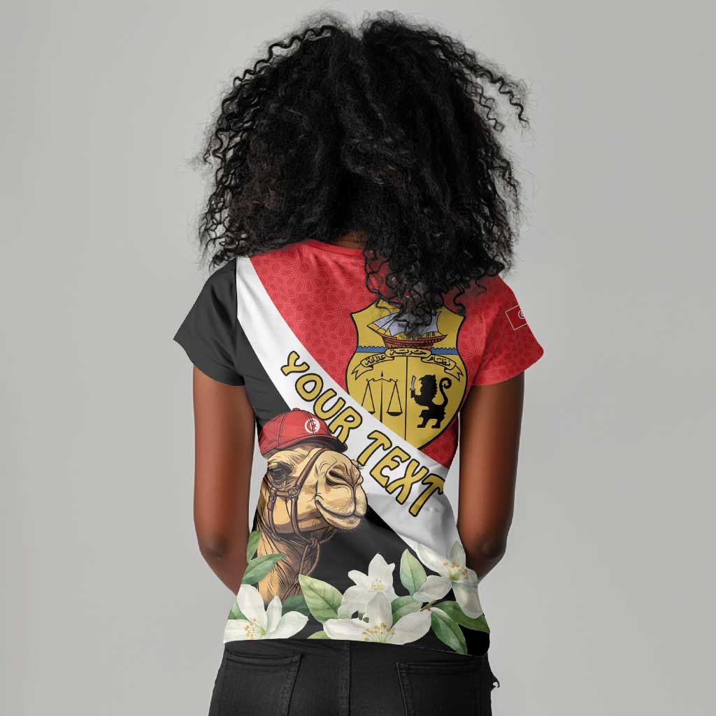 Personalized Afro Tunisia Women V-Neck T-Shirt Camelus Dromedarius With Jasmine