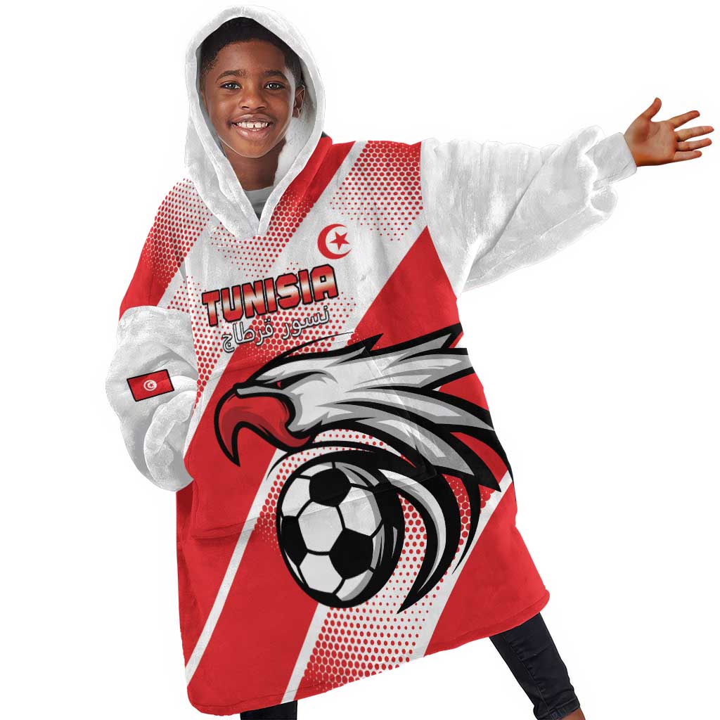 Custom Tunisia Football Kid Wearable Blanket Hoodie Go Eagles of Carthage