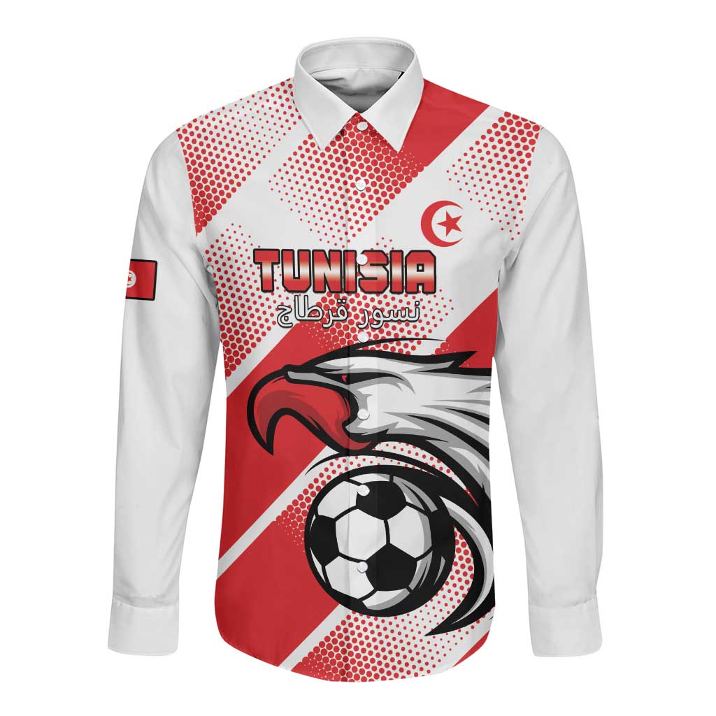 Custom Tunisia Football Long Sleeve Button Shirt Go Eagles of Carthage