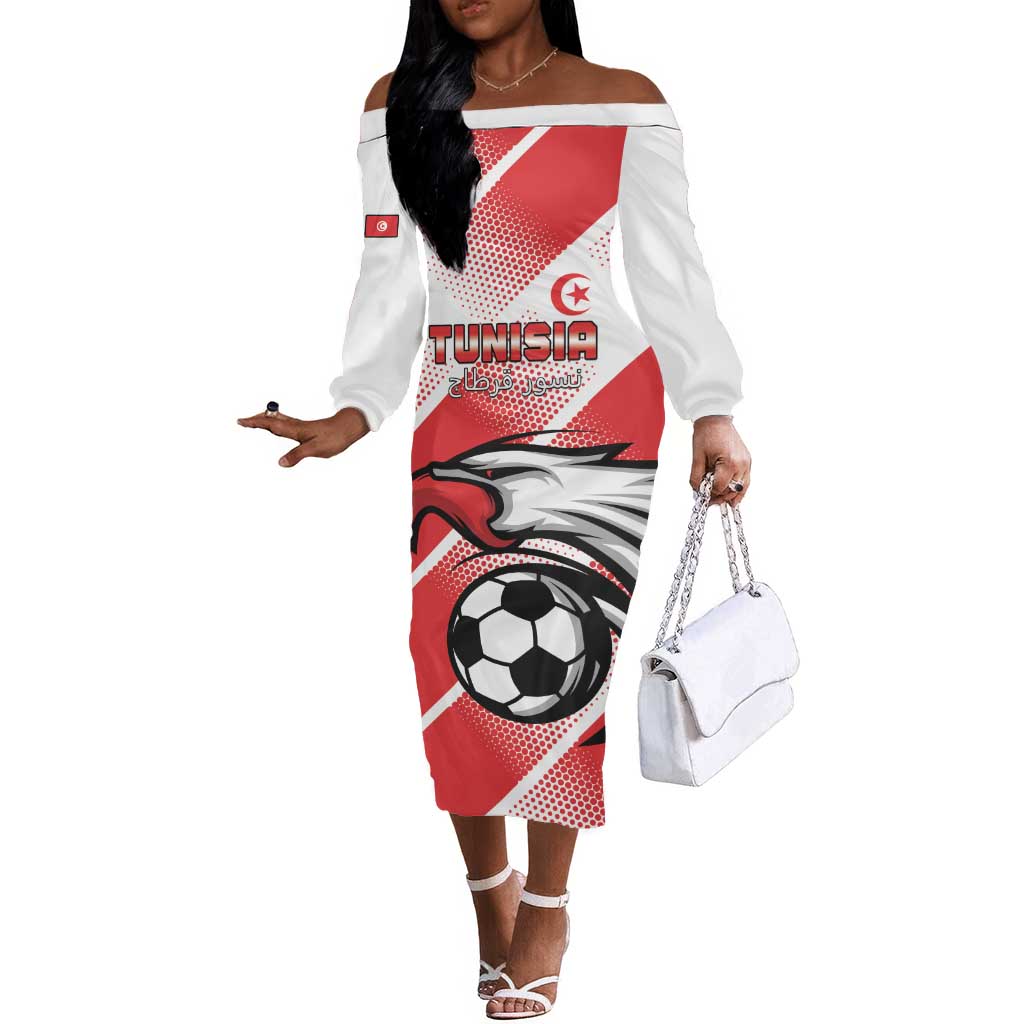 Custom Tunisia Football Off The Shoulder Long Sleeve Dress Go Eagles of Carthage