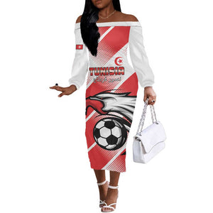 Custom Tunisia Football Off The Shoulder Long Sleeve Dress Go Eagles of Carthage