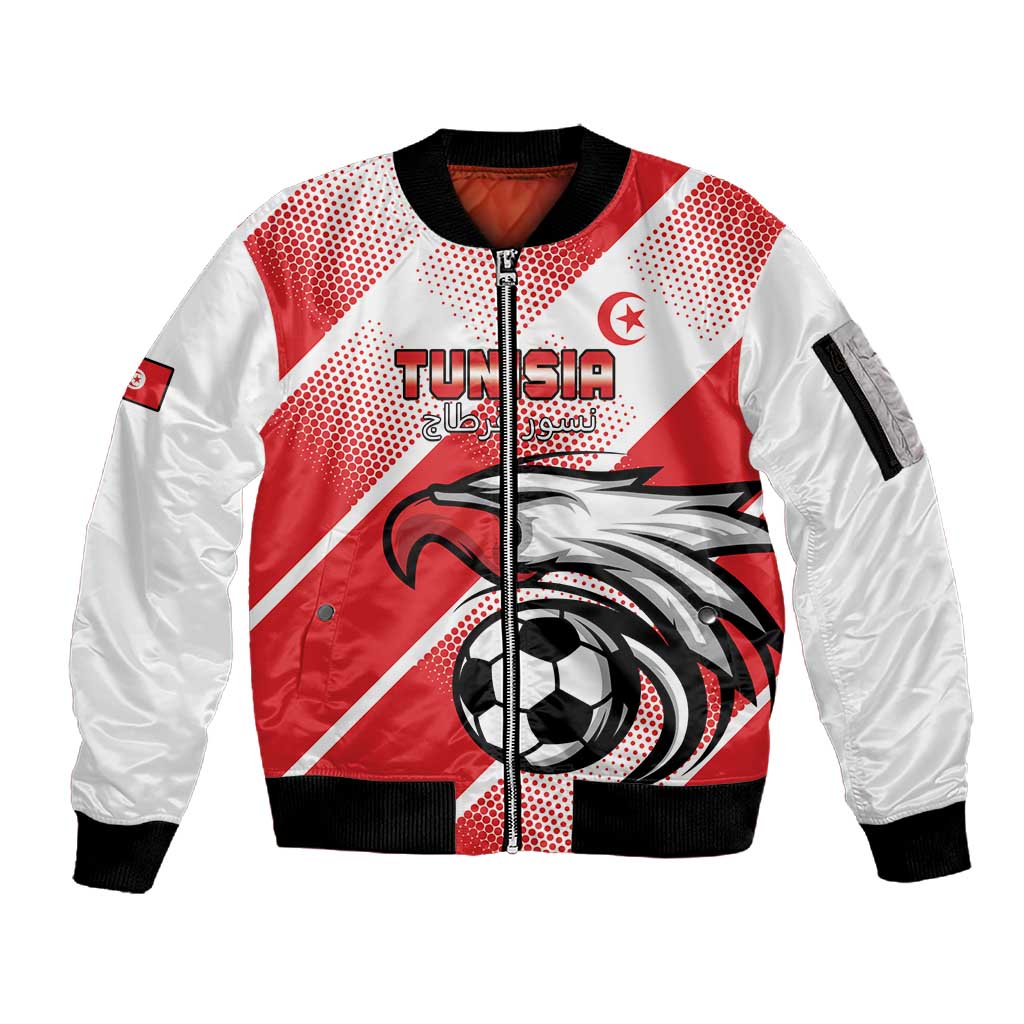 Custom Tunisia Football Sleeve Zip Bomber Jacket Go Eagles of Carthage