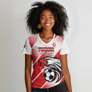 Custom Tunisia Football Women V-Neck T-Shirt Go Eagles of Carthage