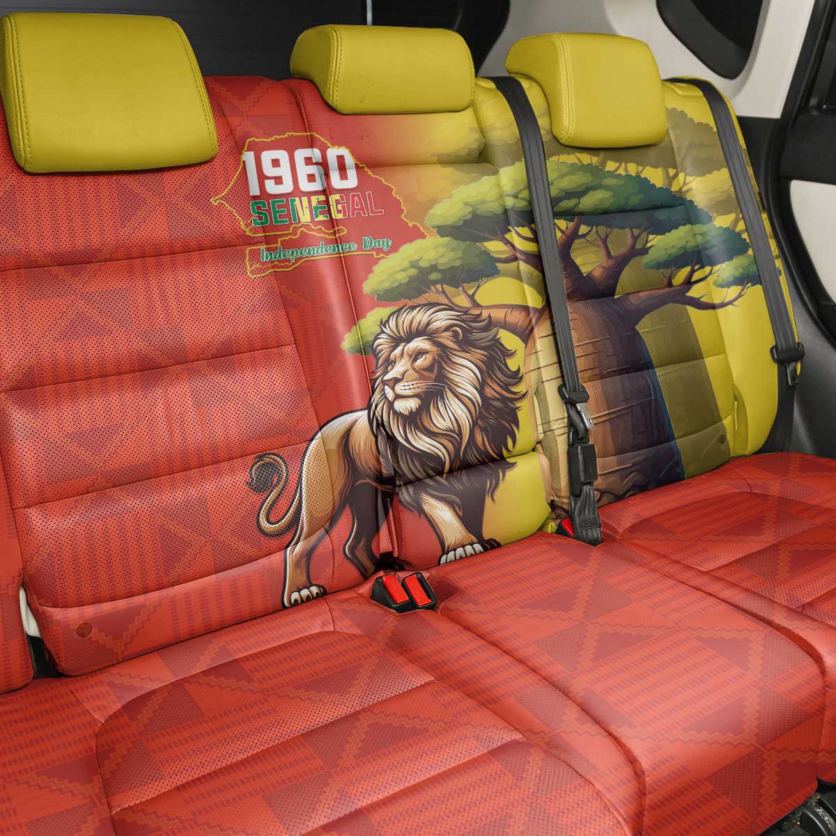 Afro Senegal Independence Day Back Car Seat Cover 65th Anniversary - Kente Pattern