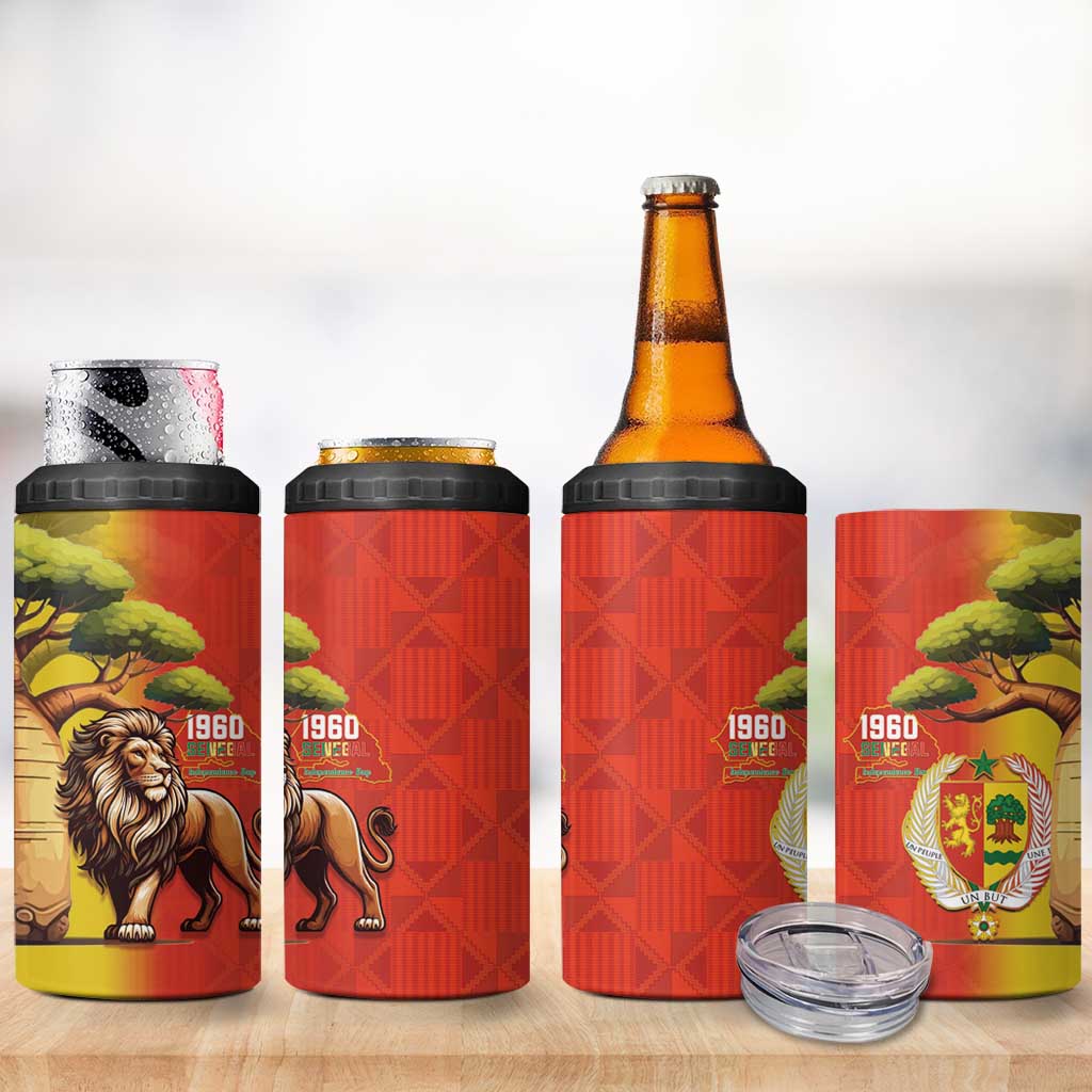 Afro Senegal Independence Day 4 in 1 Can Cooler Tumbler 65th Anniversary - Kente Pattern