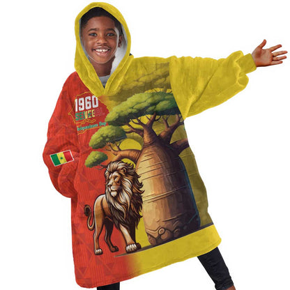 Afro Senegal Independence Day Kid Wearable Blanket Hoodie 65th Anniversary - Kente Pattern