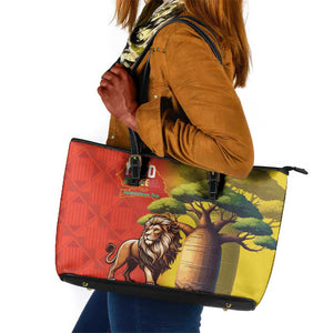 Afro Senegal Independence Day Leather Tote Bag 65th Anniversary - Kente Pattern