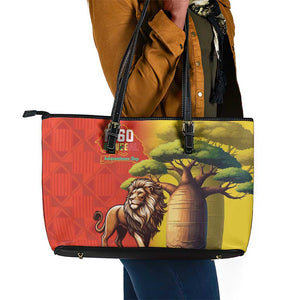 Afro Senegal Independence Day Leather Tote Bag 65th Anniversary - Kente Pattern