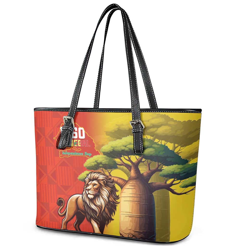 Afro Senegal Independence Day Leather Tote Bag 65th Anniversary - Kente Pattern