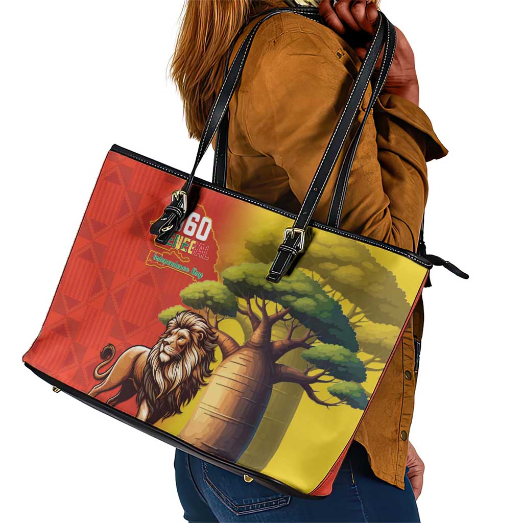 Afro Senegal Independence Day Leather Tote Bag 65th Anniversary - Kente Pattern