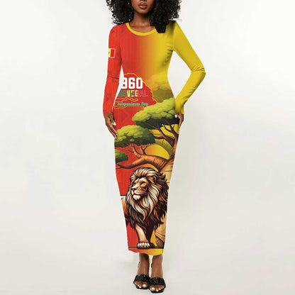 Afro Senegal Independence Day Long Sleeve Bodycon Dress 65th Anniversary - Kente Pattern LT15