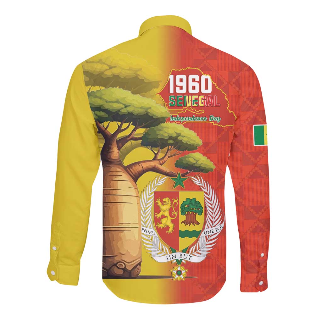 Afro Senegal Independence Day Long Sleeve Button Shirt 65th Anniversary - Kente Pattern