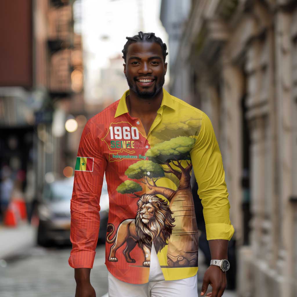 Afro Senegal Independence Day Long Sleeve Button Shirt 65th Anniversary - Kente Pattern