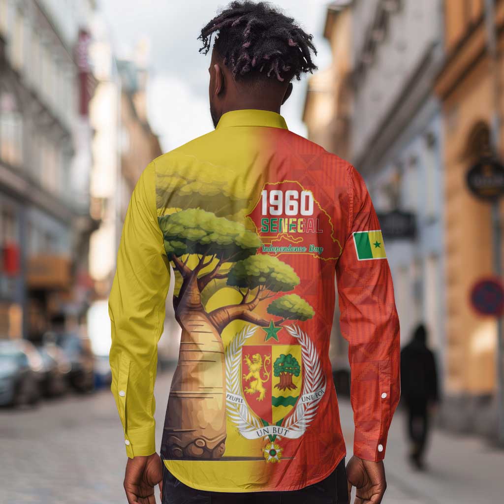 Afro Senegal Independence Day Long Sleeve Button Shirt 65th Anniversary - Kente Pattern