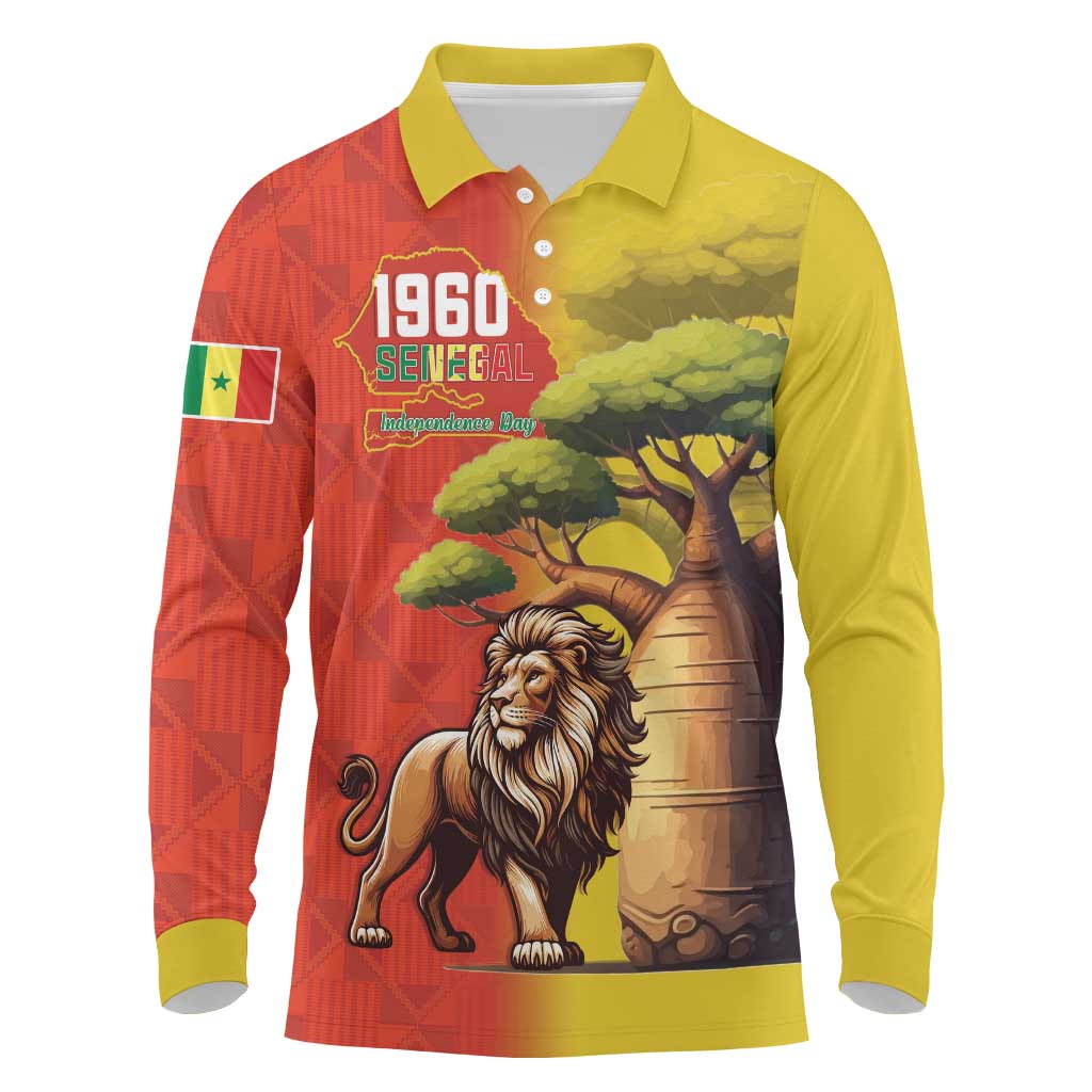 Afro Senegal Independence Day Long Sleeve Polo Shirt 65th Anniversary - Kente Pattern