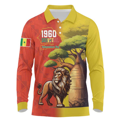 Afro Senegal Independence Day Long Sleeve Polo Shirt 65th Anniversary - Kente Pattern