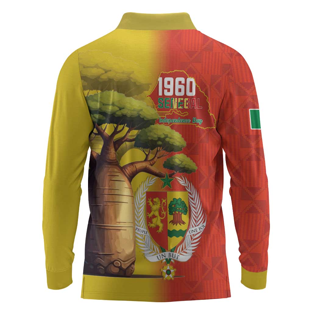 Afro Senegal Independence Day Long Sleeve Polo Shirt 65th Anniversary - Kente Pattern