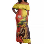 Afro Senegal Independence Day Off Shoulder Maxi Dress 65th Anniversary - Kente Pattern