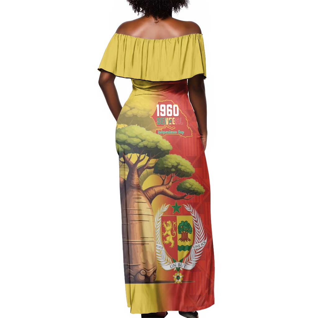 Afro Senegal Independence Day Off Shoulder Maxi Dress 65th Anniversary - Kente Pattern