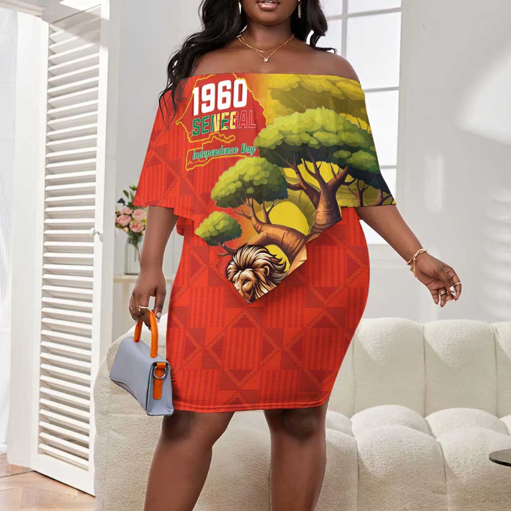 Afro Senegal Independence Day Off Shoulder Short Dress 65th Anniversary - Kente Pattern