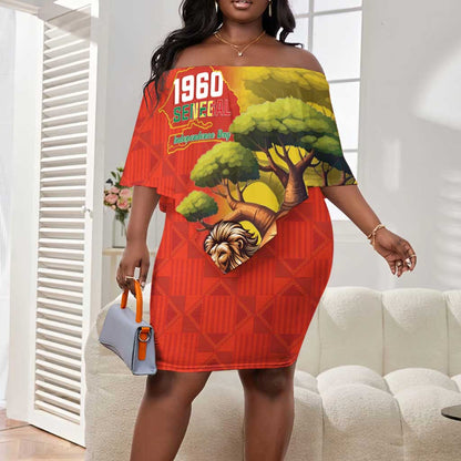 Afro Senegal Independence Day Off Shoulder Short Dress 65th Anniversary - Kente Pattern
