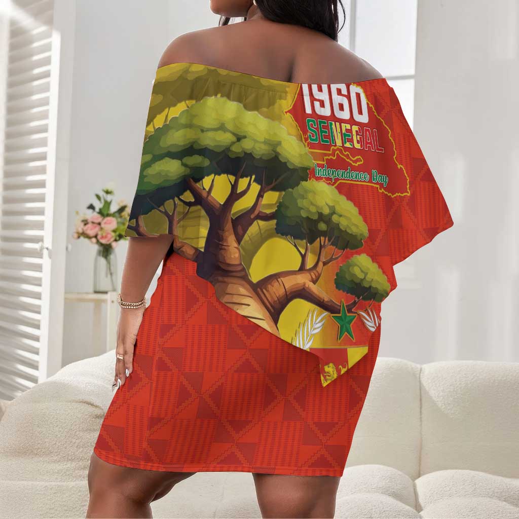 Afro Senegal Independence Day Off Shoulder Short Dress 65th Anniversary - Kente Pattern