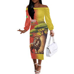 Afro Senegal Independence Day Off The Shoulder Long Sleeve Dress 65th Anniversary - Kente Pattern