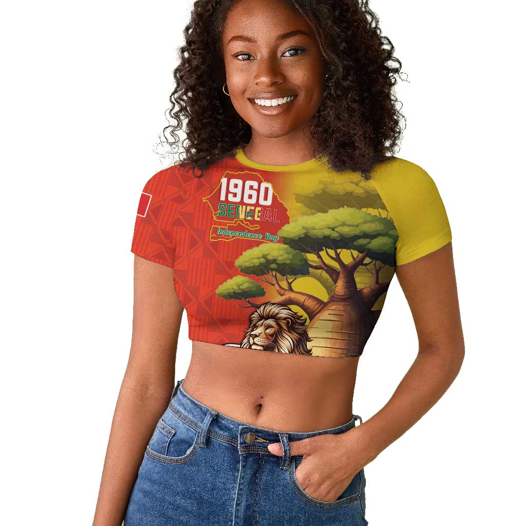 Afro Senegal Independence Day Raglan Cropped T shirt 65th Anniversary - Kente Pattern