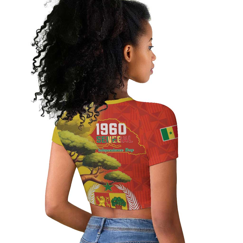 Afro Senegal Independence Day Raglan Cropped T shirt 65th Anniversary - Kente Pattern