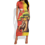 Afro Senegal Independence Day Short Sleeve Bodycon Dress 65th Anniversary - Kente Pattern LT15